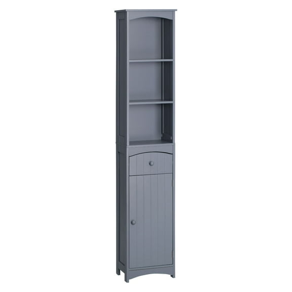 Tall Bathroom Storage Cabinet Linen Tower 3-Tier Shelves Drawer Free Standing Grey
