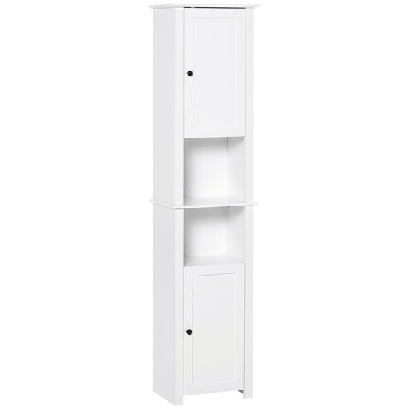 Tall Bathroom Storage Cabinet, Narrow Freestanding Linen Tower With Shelving & Cabinets