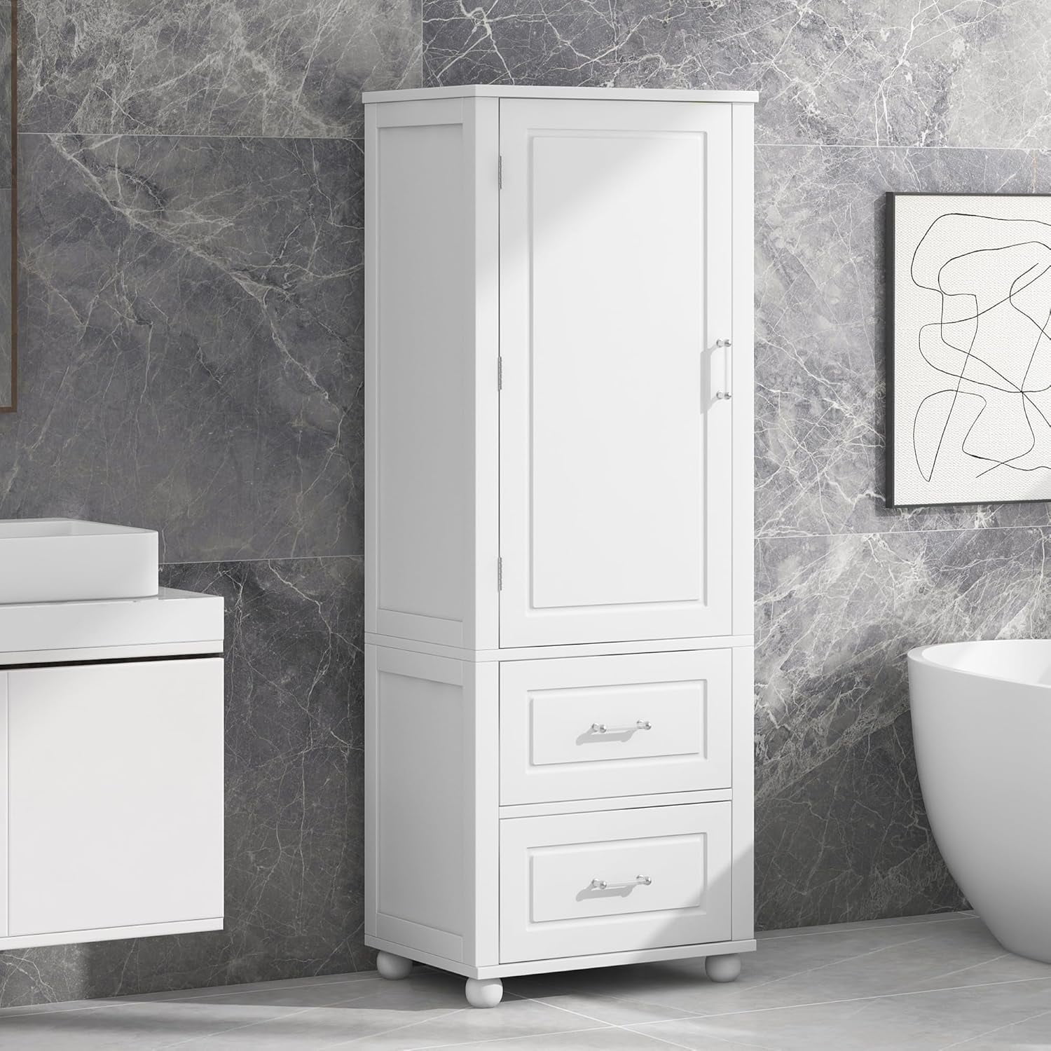Tall Bathroom Storage Cabinet, Solid Wood Pantry Sideboard with ...