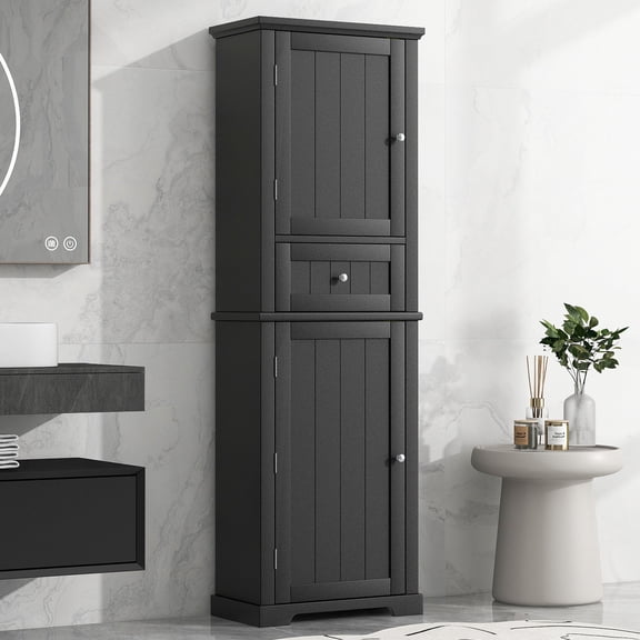 Tall Bathroom Storage Cabinet in with Adjustable Shelf and Drawer, Durable MDF Board Construction for