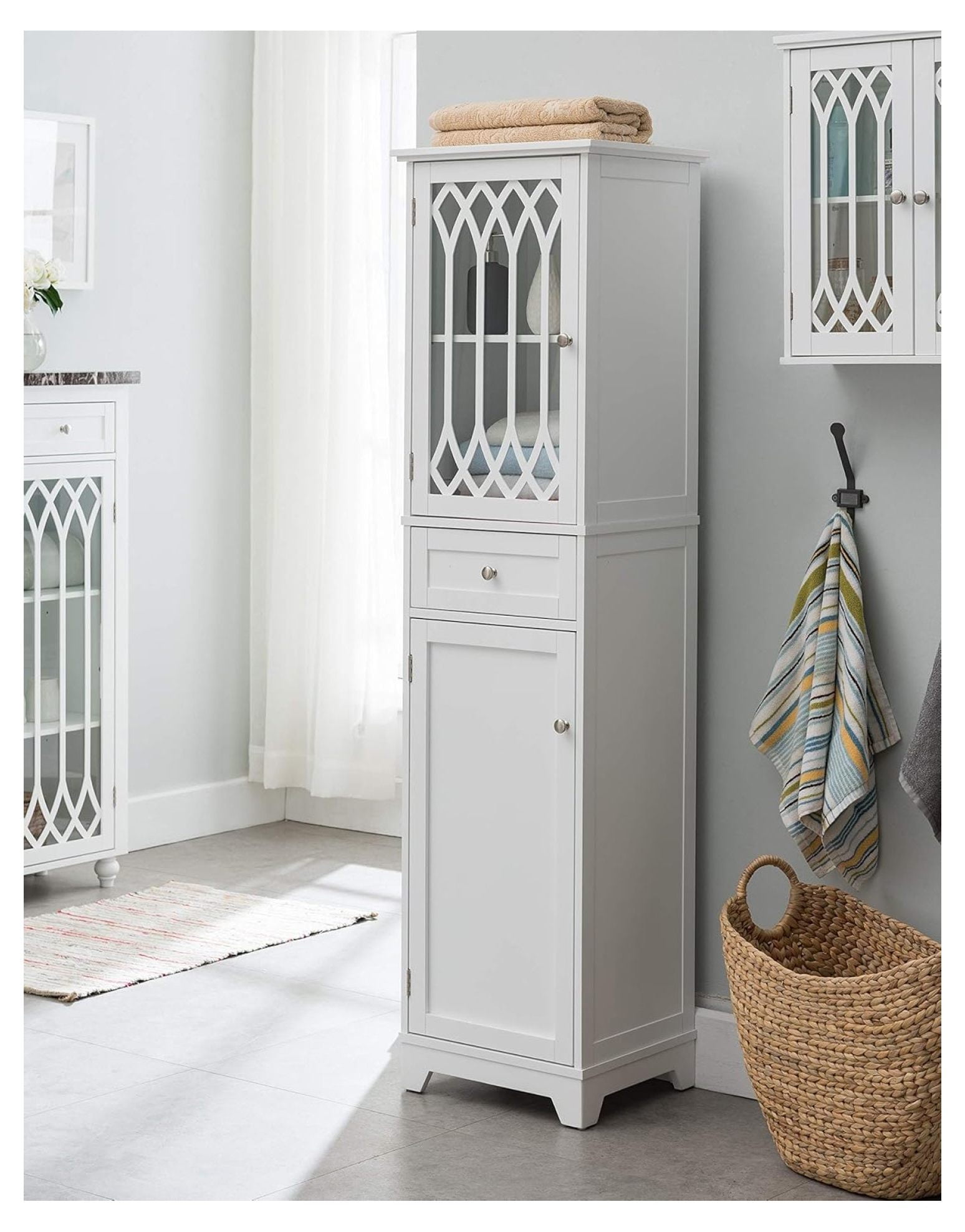 - Tall Bathroom Storage Cabinet with 2 Doors & 1 Drawer, Freestanding ...