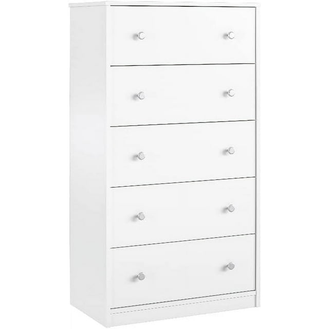 Tall Bedroom 5 Drawer Chest Dresser, Storage Organizer In White ...