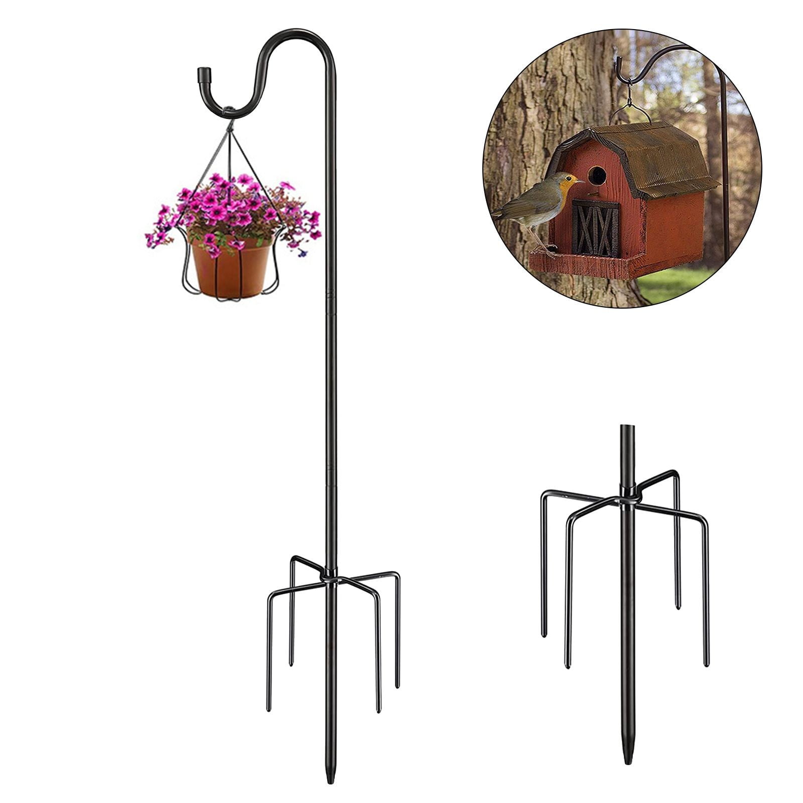 Tall bird feeder pole with fivelegged iron hook for outdoor use