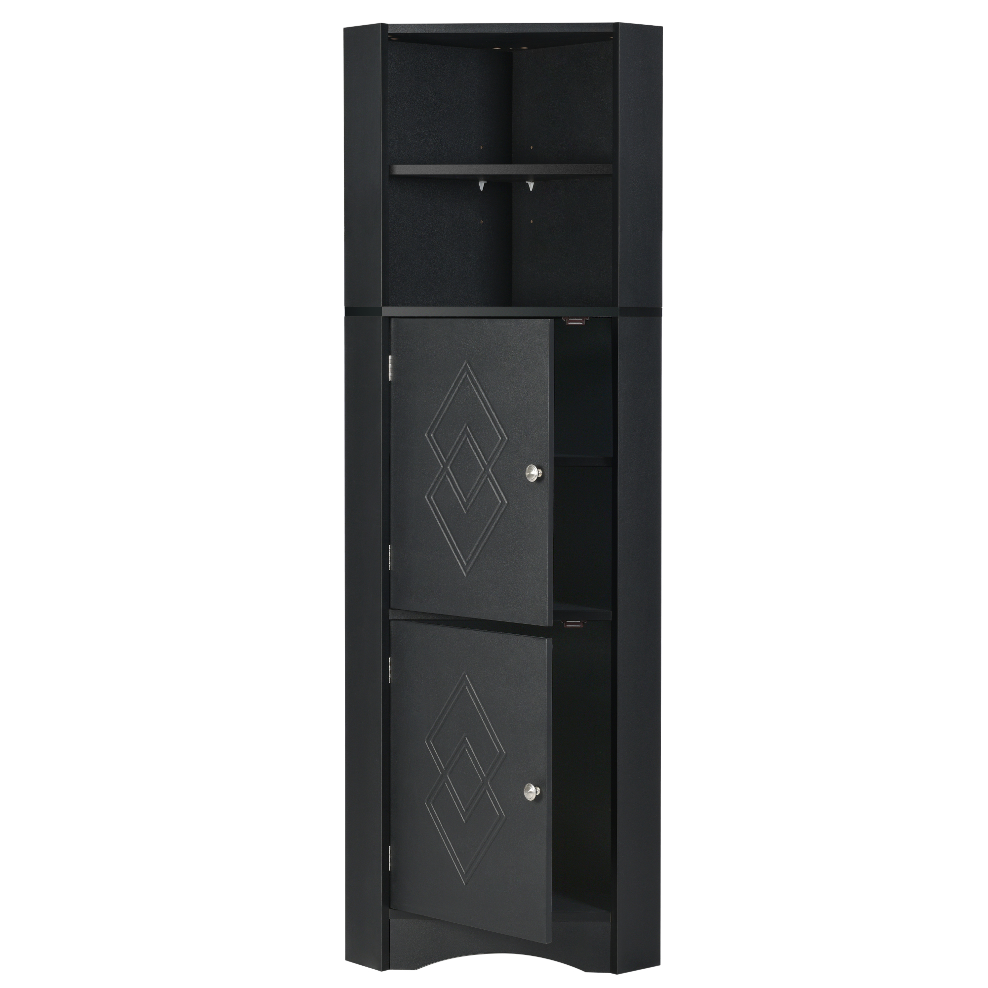 Tall Black Bathroom Corner Cabinet with Adjustable Shelves and Doors ...