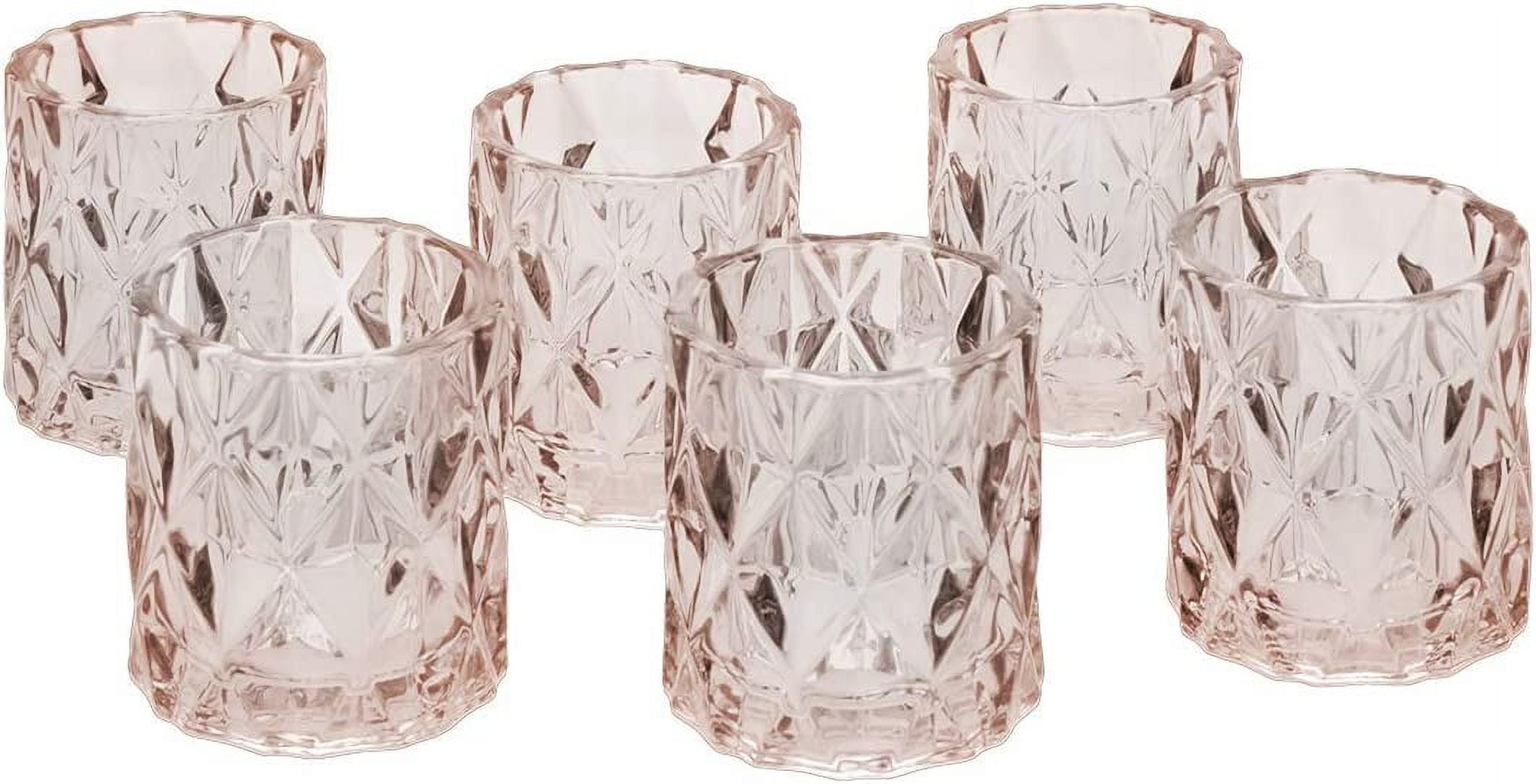 Tall Blush Modern Multifaceted Glass Candle Holders, Set Of 6 Votives