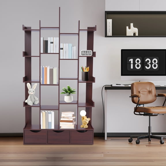 Tall Book Organizer, Book Display Stand, Multi-Tier Book Shelf Brown 31.5*7.9*59.8in