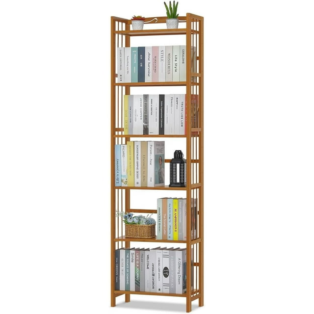 Tall Book Shelf 6Tier Bamboo Open Bookshelf Adjustable Multifunctional