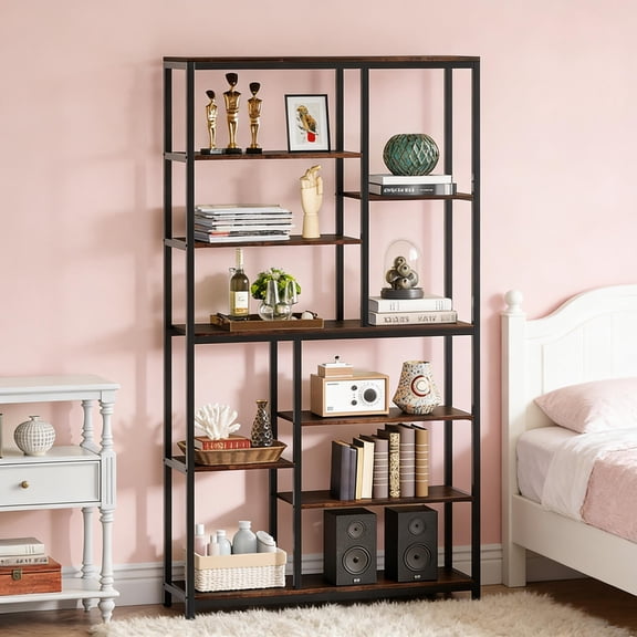 Tall Bookcase Shelving,Staggered Etagere,Versatile Bookcase