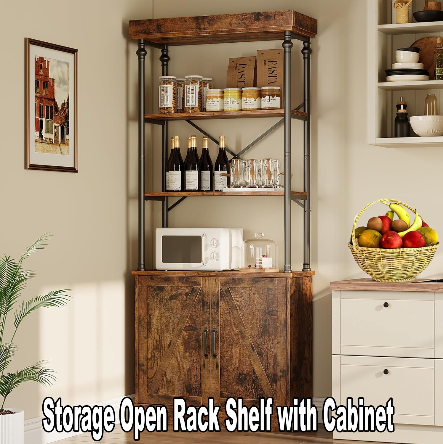 Tall Bookshelf with Doors 73.62in Industrial Storage Open Rack Shelf ...