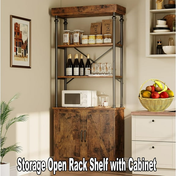 Tall Bookshelf with Doors 73.62in Industrial Storage Open Rack Shelf with Cabinet Wood and Metal Bookcase Farmhouse Bookshelves Large Vintage Display Rack Home Office