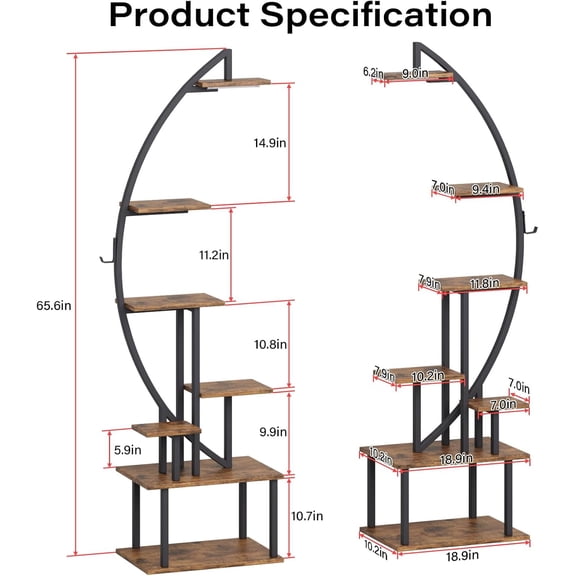 Tall Bookshelf with Lights, 2 Pack Ladder Bookcase, 7 Tier Arched Home Office Storage