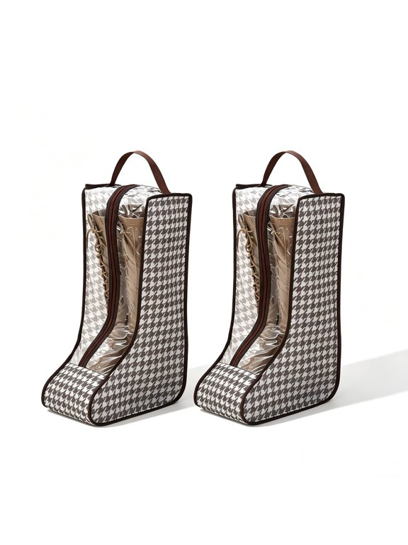 Tall Boot Storage Bags 2Pack, NonWoven Fabric KneeHigh Boot Organizer with Clear Window, Zipper & Carry Handle, DustProof Boot Protector Pouch,