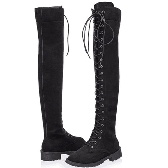 Tall Boots for Women Shoes Fall Winter Round Toe Flat Heels Side Zippered Long Boots Over Knee Boots Cozy Solid Color Lace Up Boots Women Knee High Boots Wide Calf Comfortable Flat Boot