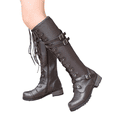 thumbnail image 1 of Tall Boots, Womens Ankle Boots, Premium Fashion Boots with Side Zipper and Lace Up, Low Heel Round Toe Dress Boots for Work Party Wedding, Elegant Fall Winter Footwear, Comfortable Walking Boots, 1 of 6