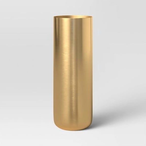 Tall Brass Vase - Iron Cylinder Bud Vase for Tabletop, Spot Clean, Watertight, 11" Height