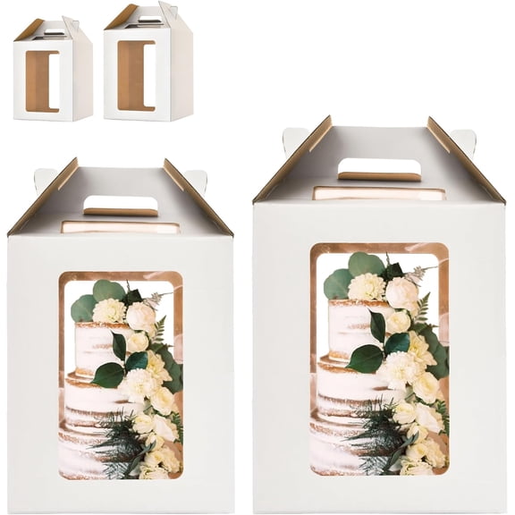 Tall Cake Boxes for Tier Cakes,10x10x12 & 12x12x14 Tiered Cake Box with window, 8in 10in 12in Tall Cake Carrier,Layer tall baking carrier,Layer tier cake boxes (2 pack)
