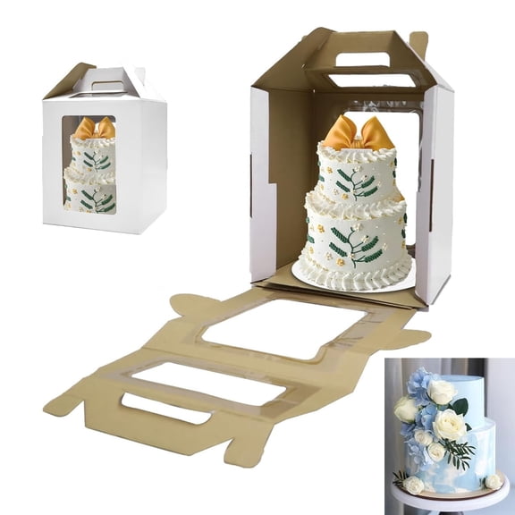 Tall Cake Boxes for Tier Cakes,Tutuviw Large Tiered Cake Boxes with Windows and Handle,Disposable Tiered Cake Carrier Cake Containers Bakery Safe Transport Box for Birthday, Party(10x10x16in)