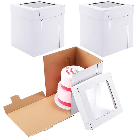 Tall Cake Boxes for Tier Cakes,10x10x12 Inch [3Pack ] Thick Sturdy Cake Box with Window, Layer Cake Carrier,Disposable Cake Containers