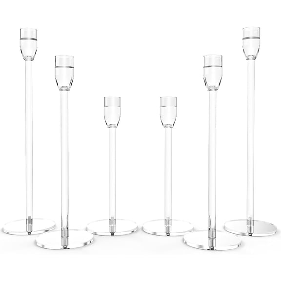 Tall Candlestick Holders Acrylic Clear Taper Candle Stand Bundle for Table Centerpiece Suitable for 3/4 & 7/8 I h Electronic LED Candles for Home Decor Wedding Party (6 PCsTaper Candle Holders)