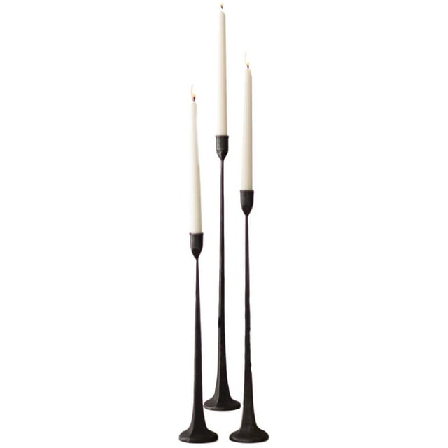 Tall Cast Iron Set Three Black Candlesticks Taper Candle Holder Slim