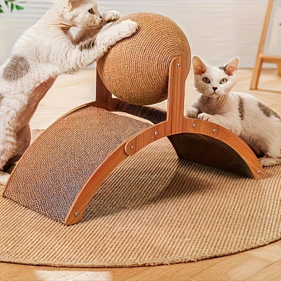 Tall Cat Scratching Post with Dangling Ball Toy, Sturdy Scratching Pad for Indoor Cats, Durable Sisal Column for Furniture Protection and Sharpening (24 In)
