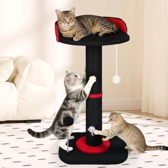 Tall Cat Scratching Post for Indoor Cats Adults, Cat Scratch Post with Sisal Rope Claw Scratcher, Solid Wood Cat Tower with Scratching Post and Cat Toys Mouse Hole, Goth Small Cat Tree (Gothic)