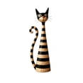 thumbnail image 1 of Tall Cat Statue with Striped Body and Curled Tail, Single Piece, Black and Beige Resin, for Living Room Shelf, Whimsical Figurine Decoration, 1 of 3