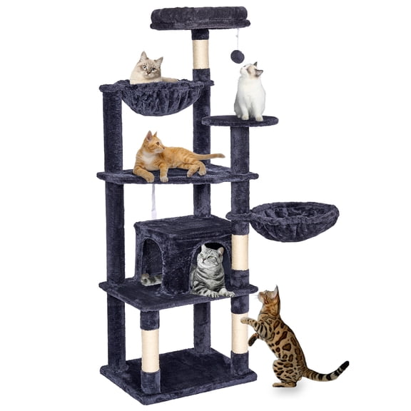 Tall Cat Tree,63 Inch Cat Tower for Indoor Adult Cats,Large Cat Stand with Scratching Post,2 Baskets,Plush Perch,Dark Gray