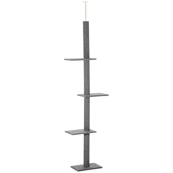 Tall Cat Tree for Large Cats, Floor-to-Ceiling Climbing Tower with Sisal Scratching Posts, 4 Jump Platforms, Soft Plush Cover, Grey Particle Board Cat Furniture