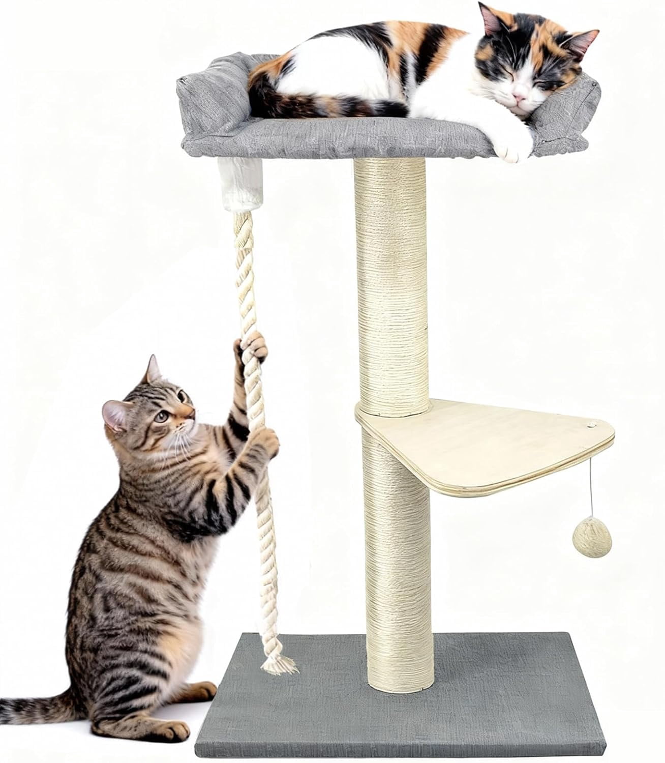 Tall Cat Tree Tower for Large Indoor Cats, 35" Sisal Scratching Post with Plush Perch, Hammock, and Spacious Bed, Stable Cat Climber in Gray