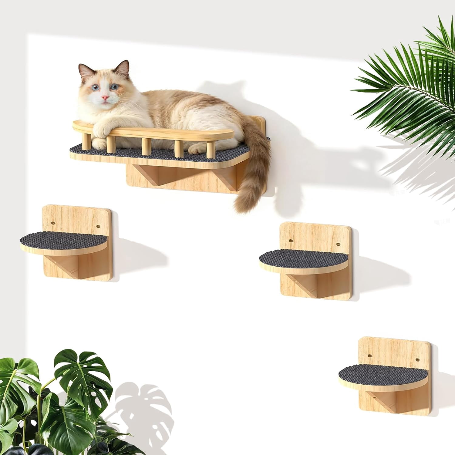 Tall Cat Tree Wall Mounted for Large Cats, 82-inch Corner Scratching Post with Toys, Ceiling-to-Floor Cat Tower and Play Shelf for Sleeping Lounging Perching