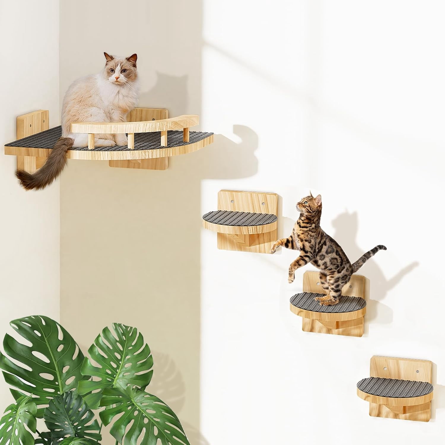 Tall Cat Tree Wall Mounted for Large Cats, 82-inch Corner Scratching Post with Toys, Ceiling-to-Floor Cat Tower and Play Shelf for Sleeping Lounging Perching