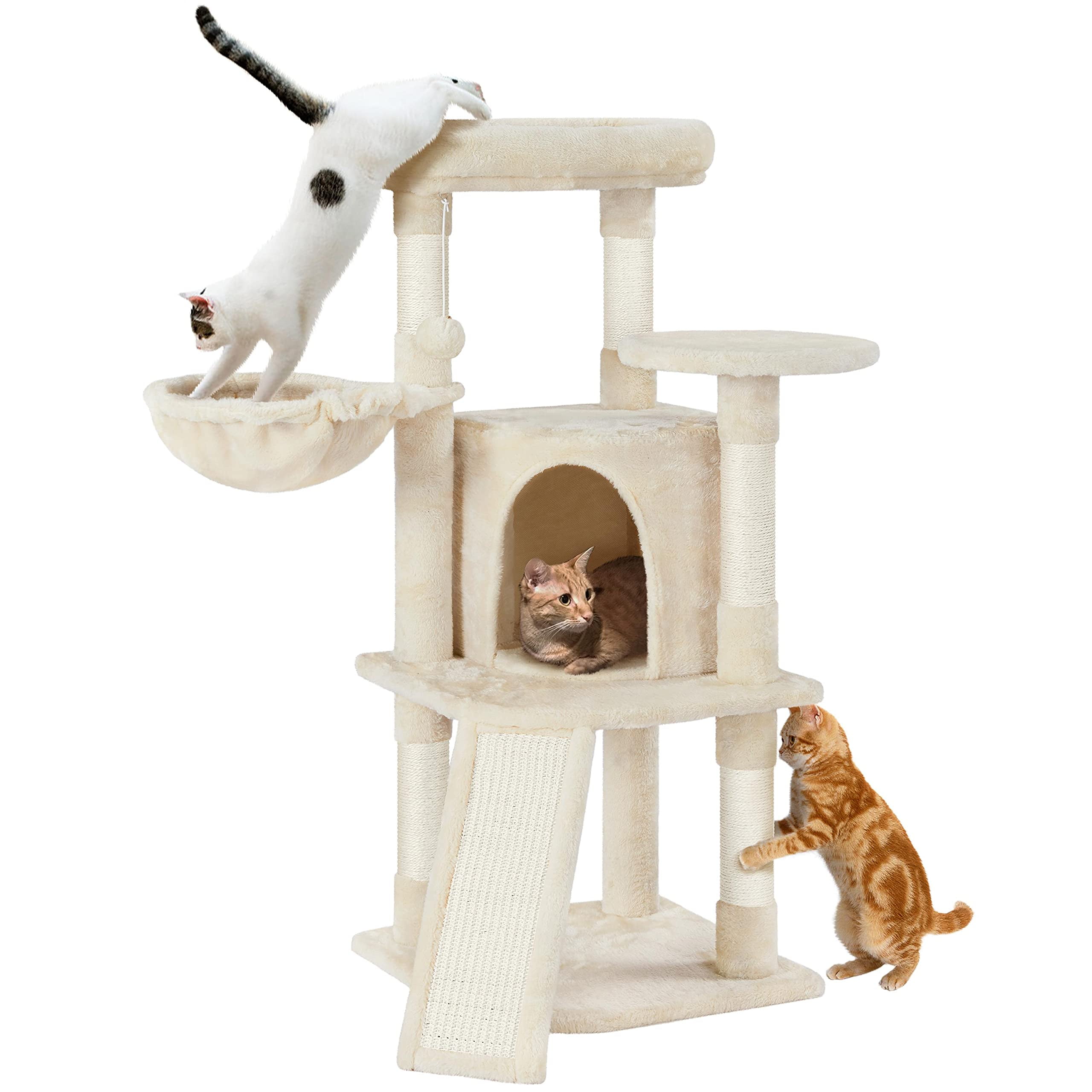 Tall Cat Tree for Indoor Cats, 42in Multi-Level Tower with Sisal Ramp ...
