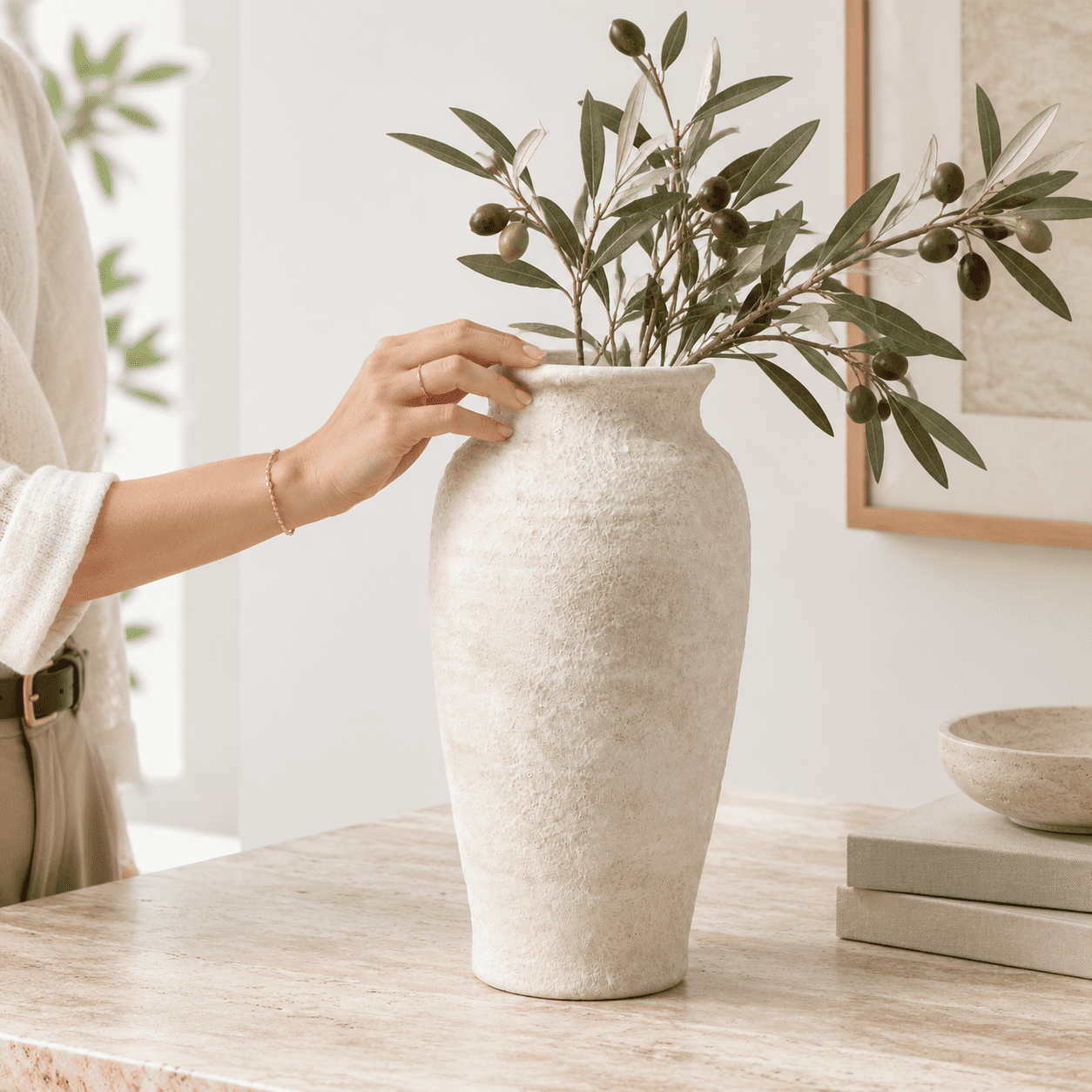 Tall Ceramic Flower Vase 11 Inch Wabi-sabi Stone Texture Beige ...