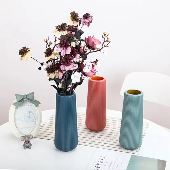 Tall Ceramic Vase, Vase Decor, 9.5*23cm, Navy Blue Living Room Decor, Ribbed Finish, Entryway Display, 1 Pc