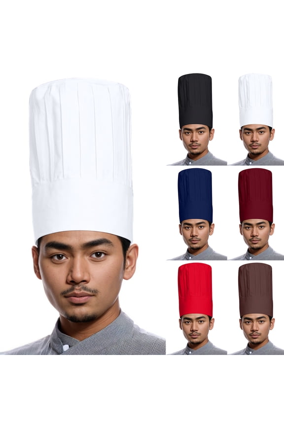 Tall Chef Hat, Extra High Pleated Cotton Toque for Executive Chefs and Head Cooks, Symbol of Authority and Experience in Fine Dining Kitchens White