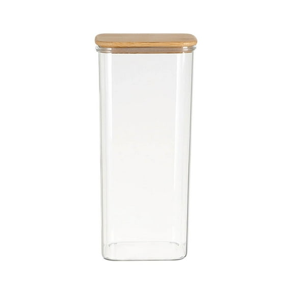 Tall Clear Airtight Food Storage Jar With Sealing Wood Cover | Spaghetti Pasta Pantry Container For Kitchen | 1-Pack