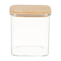 Tall Clear Airtight Food Storage Jar with Wood Lid - 1-Pack Spaghetti Pasta Container for Kitchen Pantry, Stackable Plastic Grain & Cereal Organizer