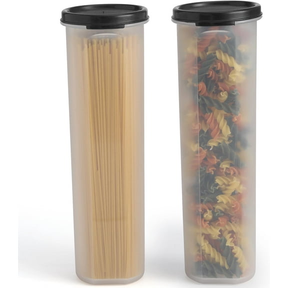 Tall Clear Spaghetti Pasta Container Storage With Lid-2 Pk.Multi-Purpose Kitchen Pantry Organization And Food Storage For Noodles Beans Straws - Airtight Leakproof Spaghetti Keeper BPA Free 37 oz.