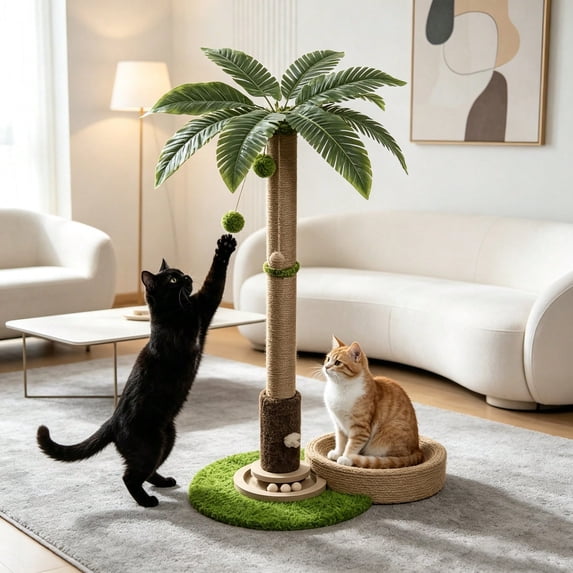Tall Coconut Palm Tree Cat Scratching Post with Sisal Rope, Artificial ...