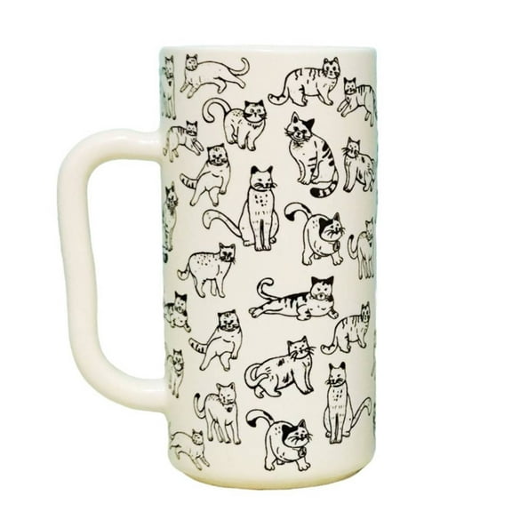Tall Coffee Mugs, 13 oz Ceramic Cat Mug, Microwave & Dishwasher Safe, White