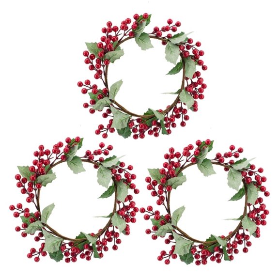 3-Pack 13" Red Berry & Green Holly Wreaths – Christmas Tabletop Decor