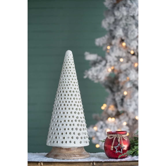 Tall Coffee Multi Pom-Pom Christmas Table Tree - Festive Tabletop Decor for Holiday Displays