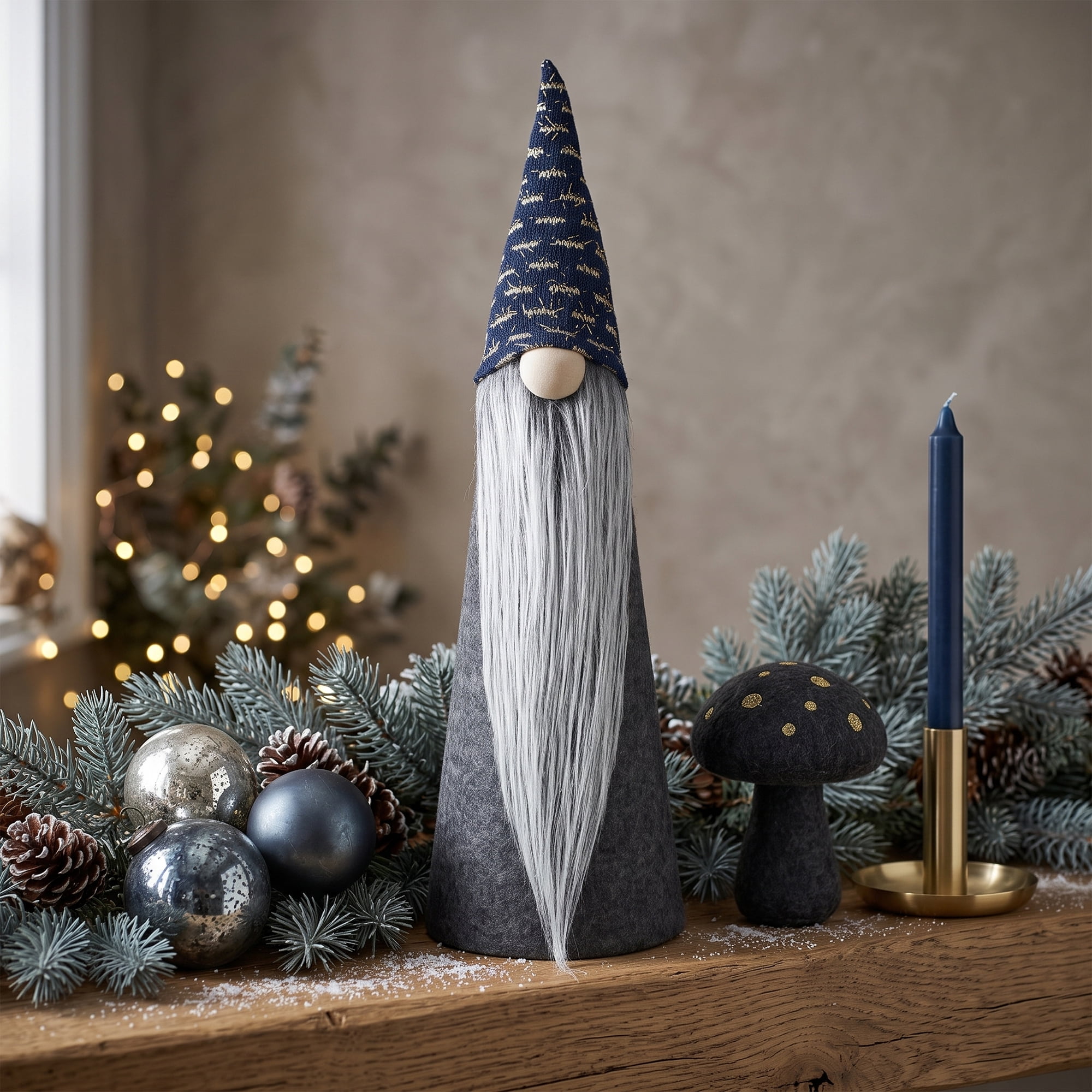 Northlight Tall Cone Gnome Christmas Figure - 20" - Gray and Blue