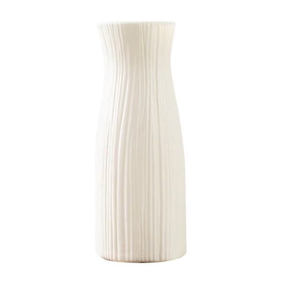 Tall Conic Flower Vase, Ceramic-Look Plastic Decorative Vase, for Home Living Room Dining Wedding Bouquet Decor (White)