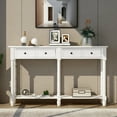 thumbnail image 1 of Tall Console Table with 2 Big Drawers, 58'' x 11'' x 34'' Wood Buffet Sideboard Desk w/Bottom Shelf, Victorian-era Retro Console Entryway Table Accent Table for Entryway, 130lbs, White, S8963, 1 of 8