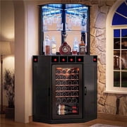 Tall Corner Bar Cabinet with Fridge Space, LED Liquor Cabinet, Black