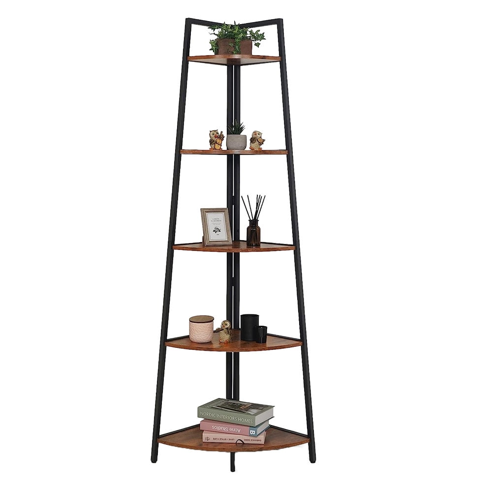 Tall Corner Bookshelf, 5Tier Bookcase Storage Shelf with Multilayer