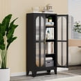 thumbnail image 1 of 64" Tall Corner Cabinet, Metal Storage Cabinet with 4 Doors and 1 Open Display Storage Shelves, Farmhouse Corner Cupboard for Bathroom Living Room Bedroom Kitchen or Hallways (Black), 1 of 15