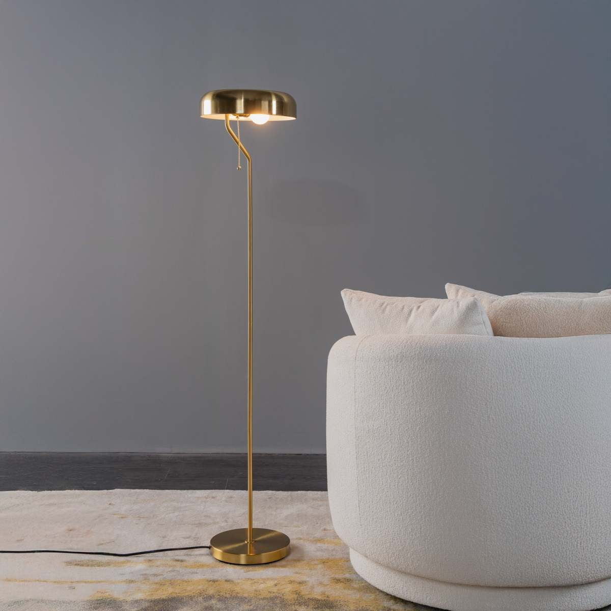 Tall Corner Floor Lamp – Gold Outer & White Inner Shade Pull Chain Switch for Living Room Bedroom & Office (110~120V)